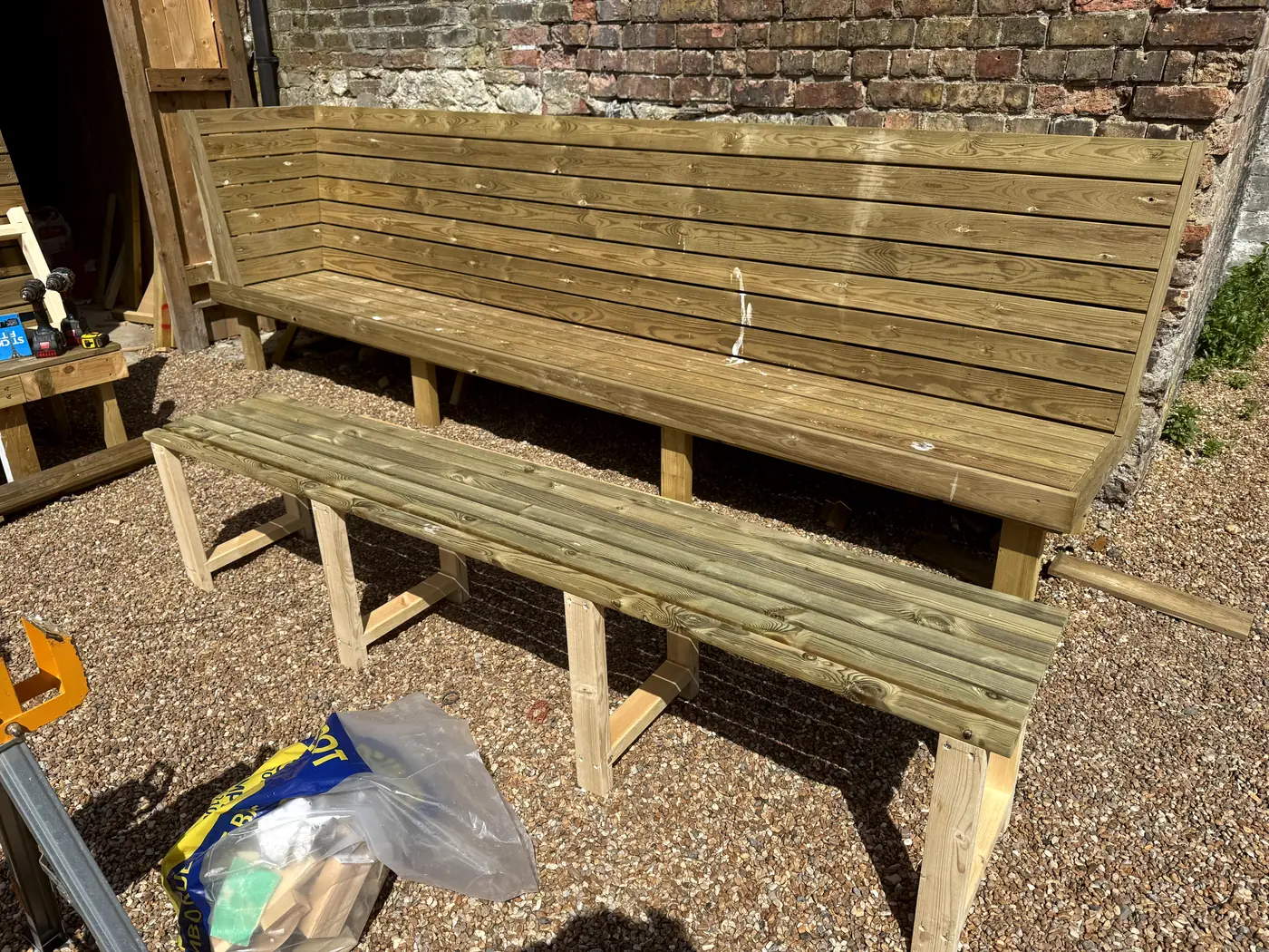 Storage room with newly built timber benches