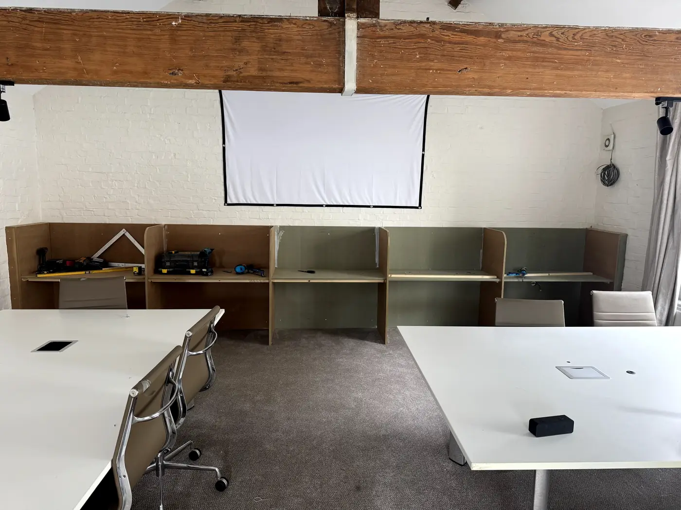 Built-in desks and shelving, wider view